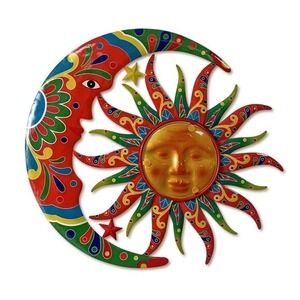 Celestial Sun & Moon Wall Decor Hanging Indoor/outdoor Whimsy Colorful